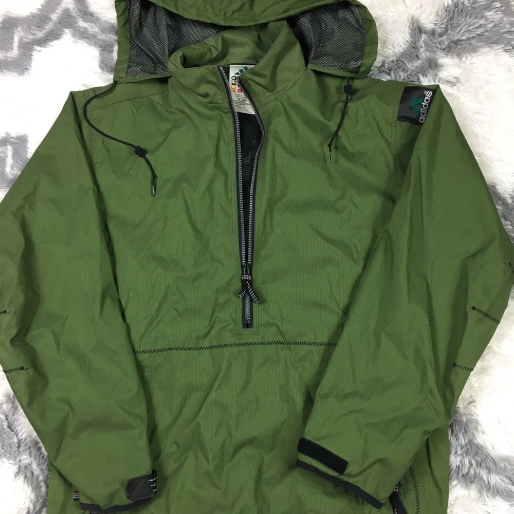 Vintage Adidas Equipment Mens 1/4 Zip Green Jacket Hoodie Rain Running Size S